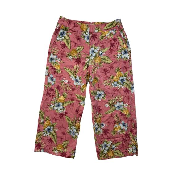 TOMMY BAHAMA Tropical Floral Pineapple Pink Wide Leg Chinos Size 6 Womens Leaf - Picture 1 of 6